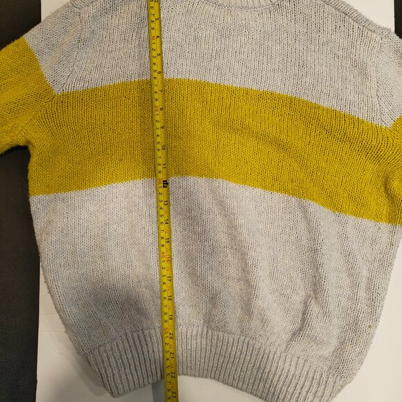 Aerie Oh Snow Soft Mock Neck Sweater Grey Yellow Colorblock Size Small Pullover - Picture 5 of 6